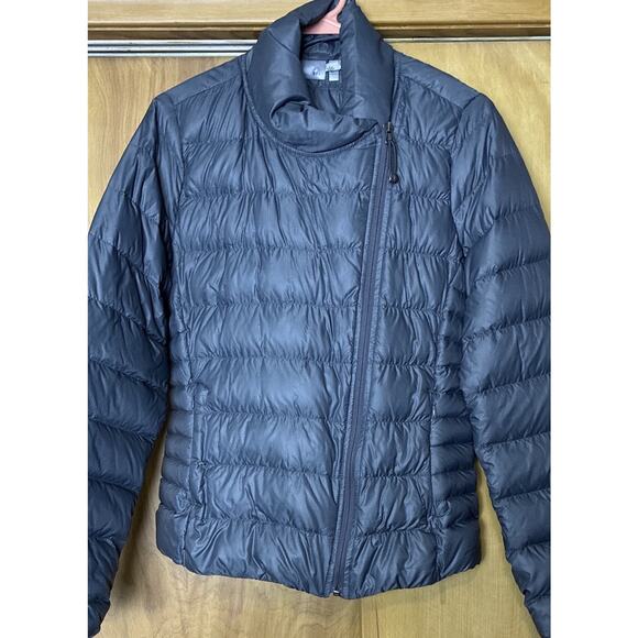 Athleta Jackets & Blazers - Athleta Sz M Black Packable Moto Zip Downalicious LS Pkts Coat